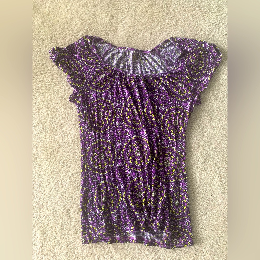 Apt 9 purple printed butterfly sleeve top, size S